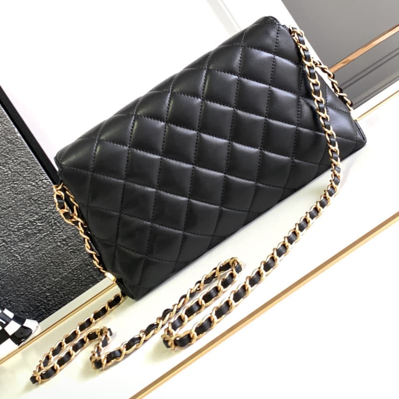 CHANEL bags | 23C | black and gold quilted pearl chain bag | Crossbody Bag | 01053