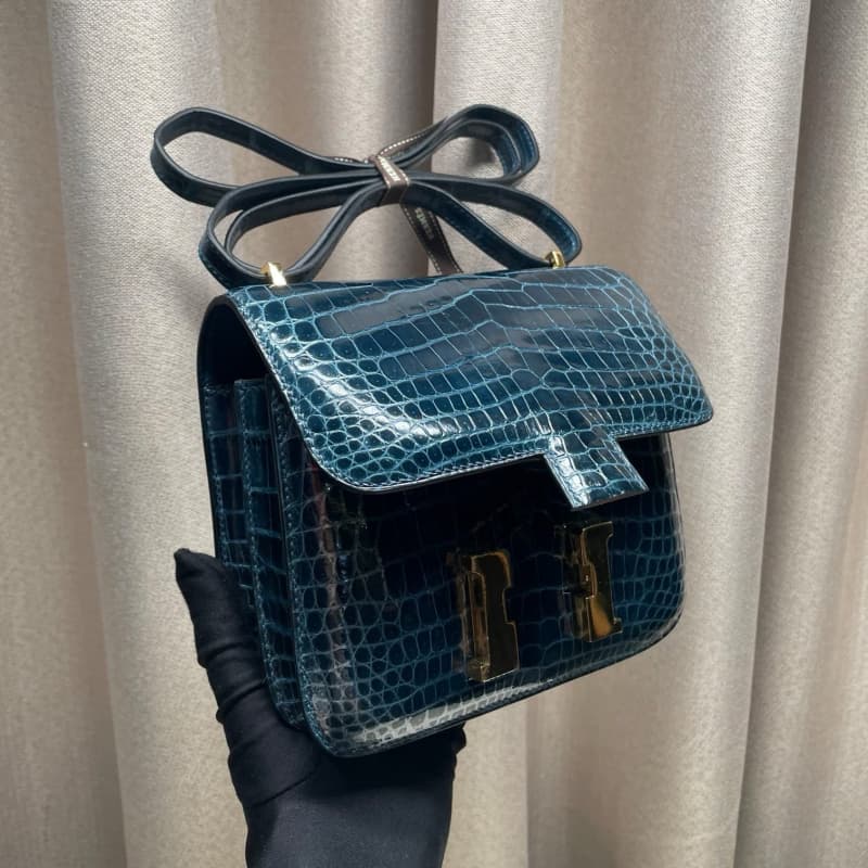 Hermès bags | Herms Constance bag | 18cm | high-gloss crocodile | Malta blue | 02021