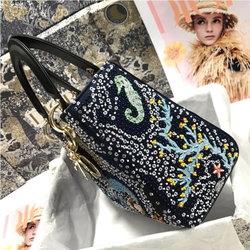 Dior bags | Lady Dior Embroidered Sun Beads Handbag | 24 × 20 × 11 cm | M0565 | 03054