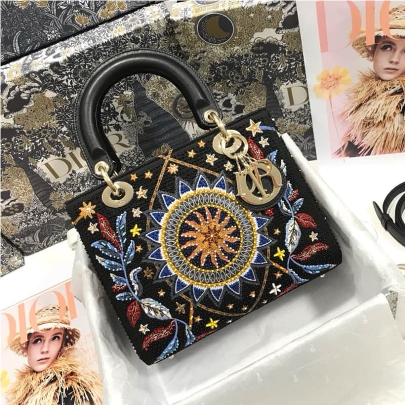 Dior bags | Lady Dior Embroidered Sun Beads Handbag | 24 × 20 × 11 cm | M0565 | 03054