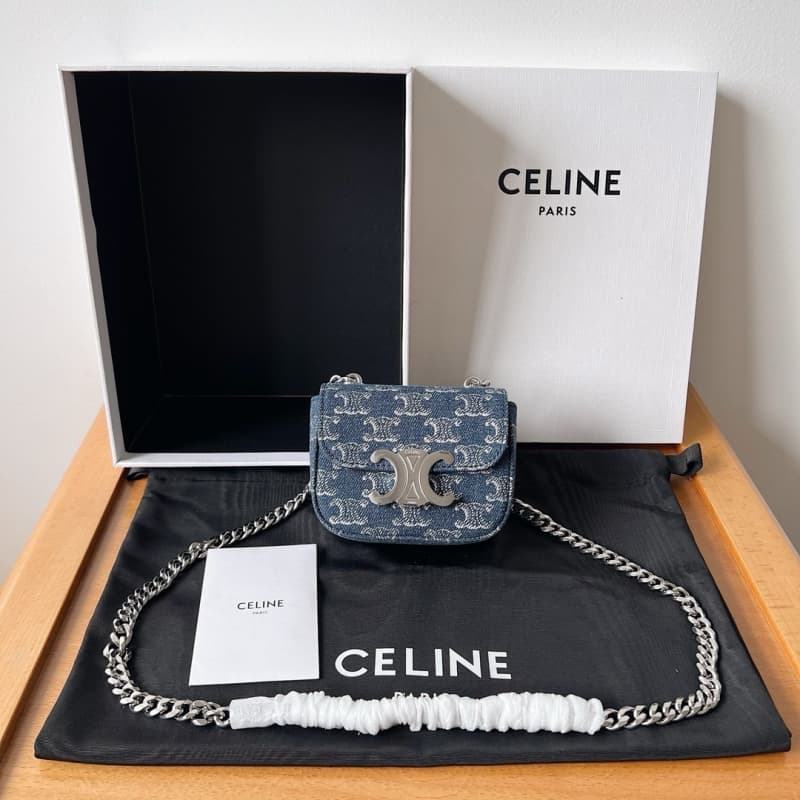 CELINE bags | CLAUDE Mini Shiny Denim Chain Bag | 11×9.5×4cm | 10L843 | 06021