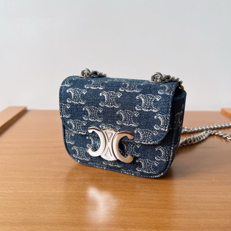 CELINE bags | CLAUDE Mini Shiny Denim Chain Bag | 11×9.5×4cm | 10L843 | 06021