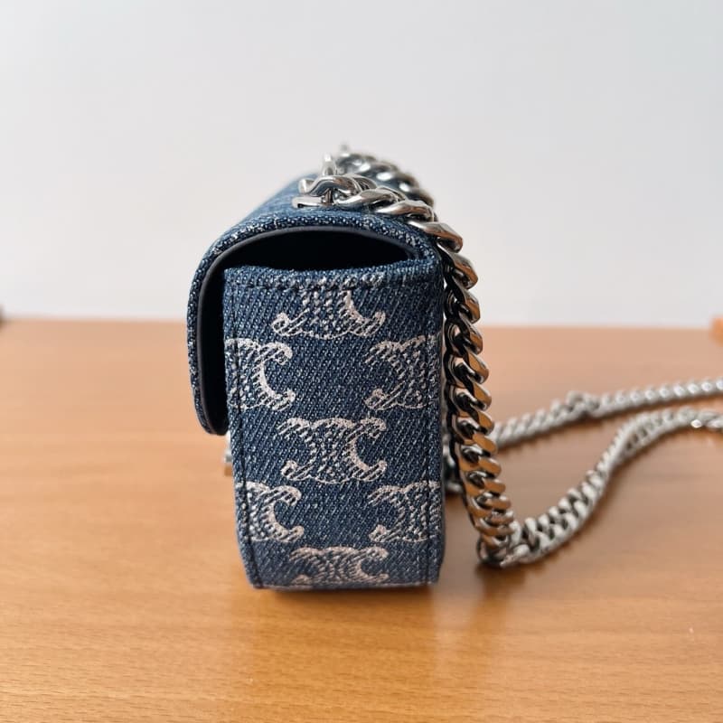 CELINE bags | CLAUDE Mini Shiny Denim Chain Bag | 11×9.5×4cm | 10L843 | 06021