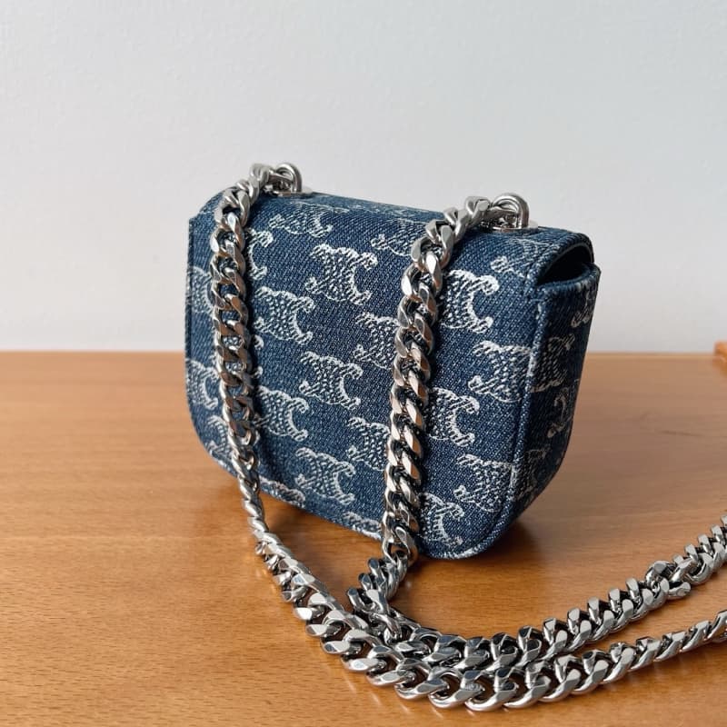 CELINE bags | CLAUDE Mini Shiny Denim Chain Bag | 11×9.5×4cm | 10L843 | 06021