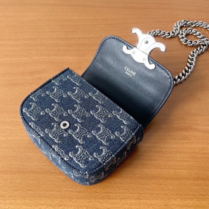 CELINE bags | CLAUDE Mini Shiny Denim Chain Bag | 11×9.5×4cm | 10L843 | 06021